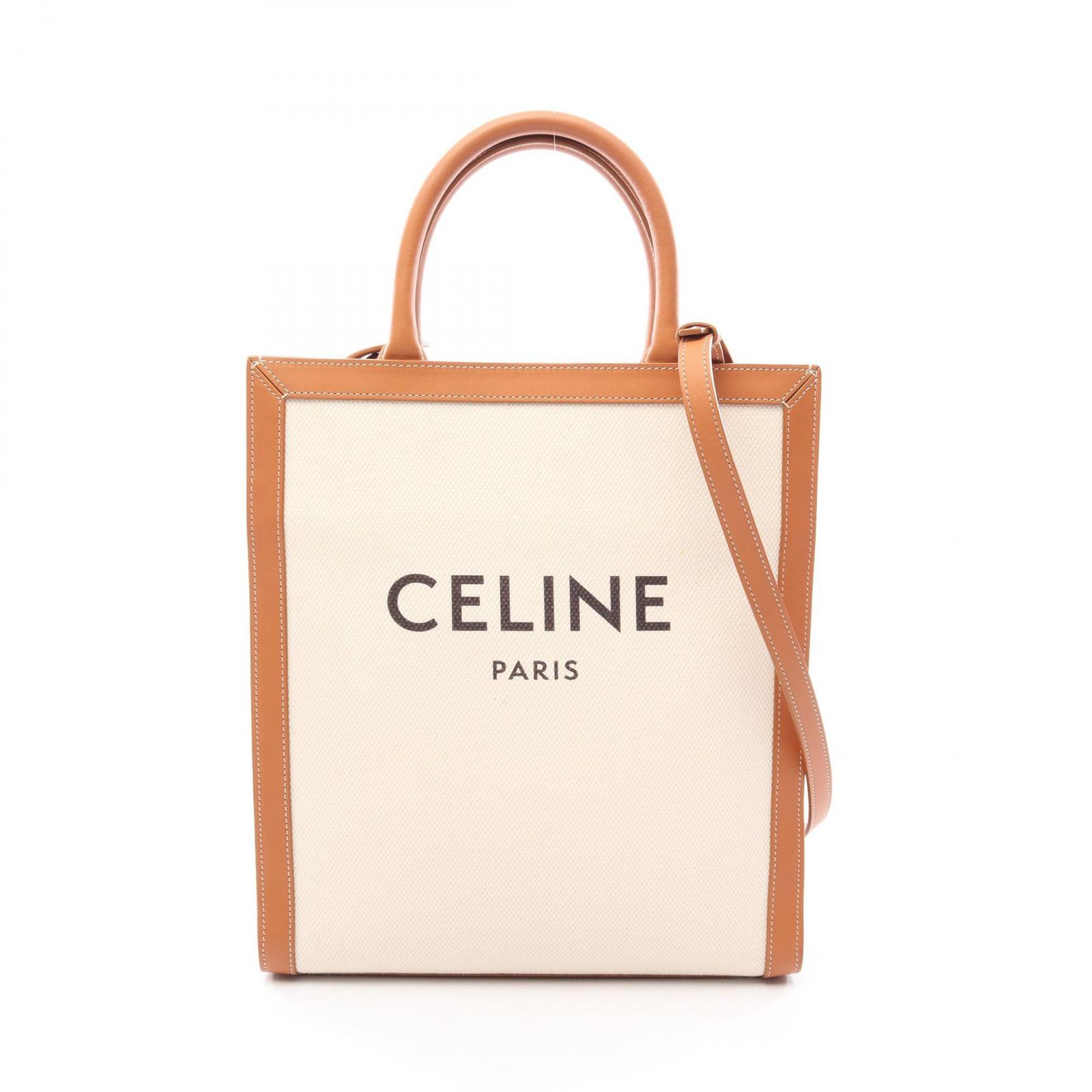 セリーヌ CELINE トートバッグ スモール バーティカル カバ トリオンフ 2WAY 191542 ナチュラル/ブラウン キャンバス レザー バーティカル カバ スモール レディース