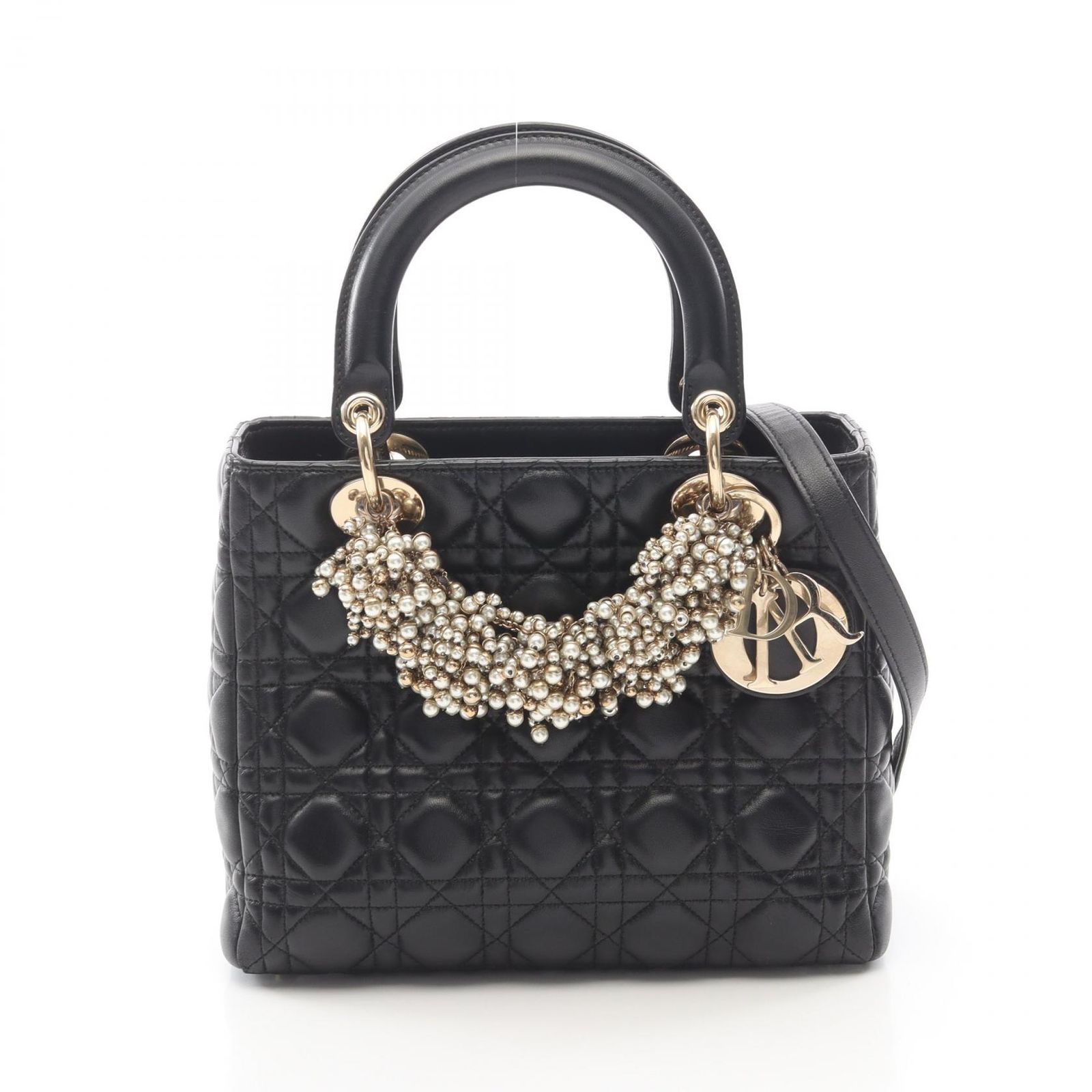 ディオール Dior ハンドバッグ LADY DIOR レディディオール ミディアム カナージュ フェイクパール 2WAY ブラック レザー レディディオール カナージュ 2wayトート ミディアム