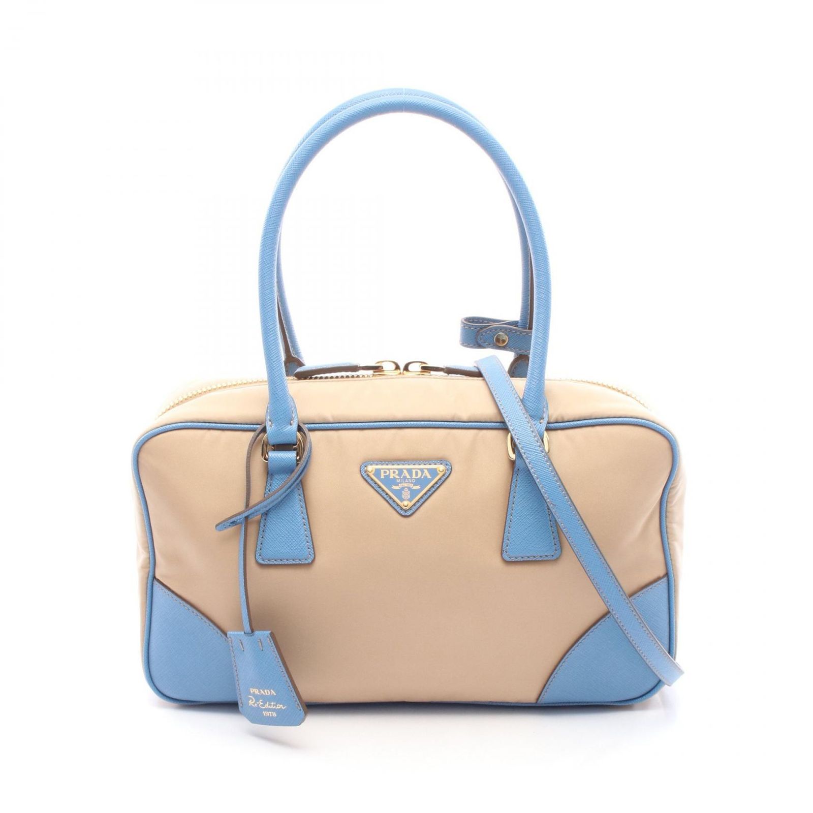 プラダ PRADA ハンドバッグ Re-Edition 1978 ミディアム 2WAY 1BB114 ベージュ/ブルー ナイロン サフィアーノレザー Re-Edition 1978 ミディアム ハンドバッグ レディース 131,900円