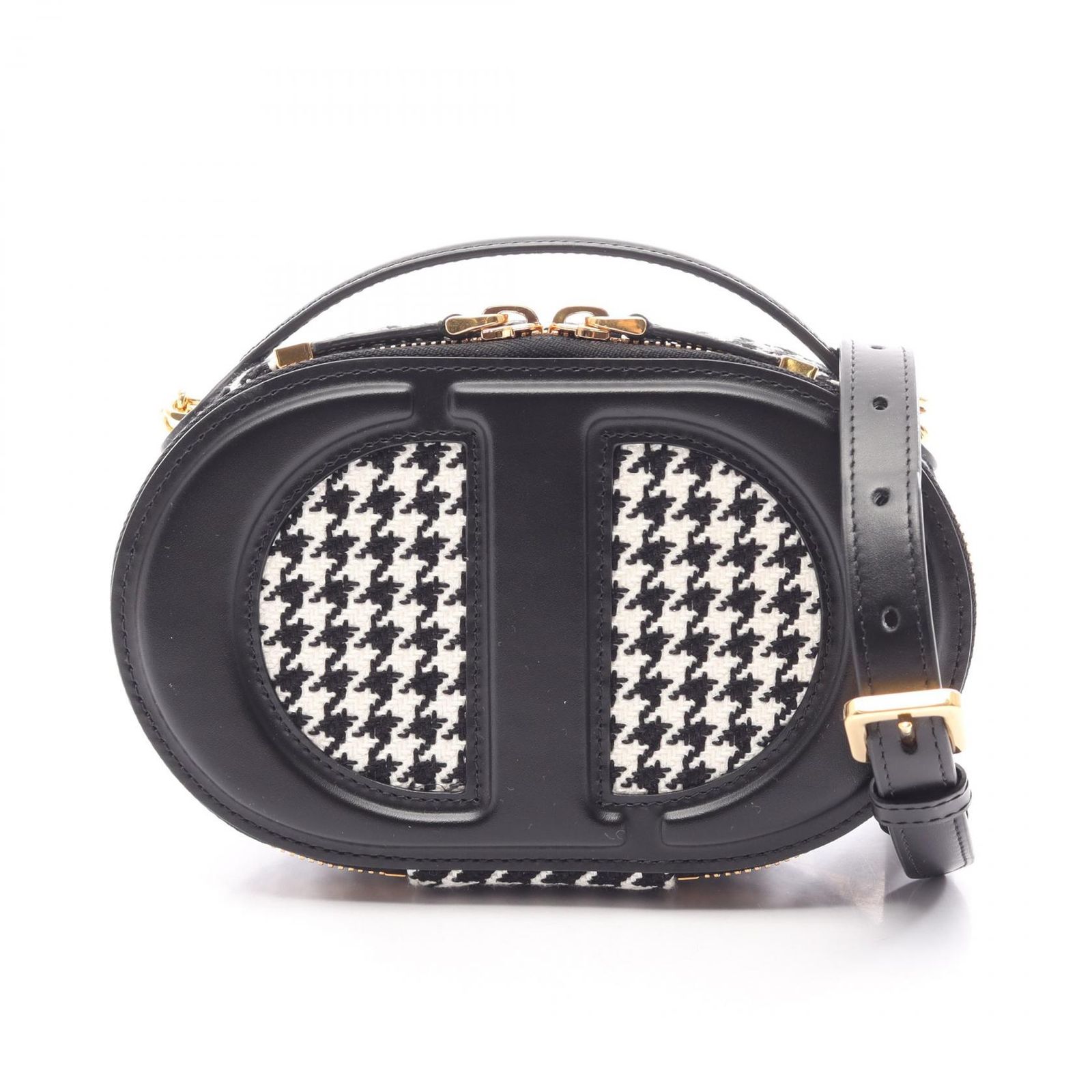 ディオール Dior ハンドバッグ CDシグネチャー オーバル カメラバッグ 千鳥格子 2WAY ホワイト/ブラック キャンバス レザー CDシグネチャー オーバル カメラバッグ