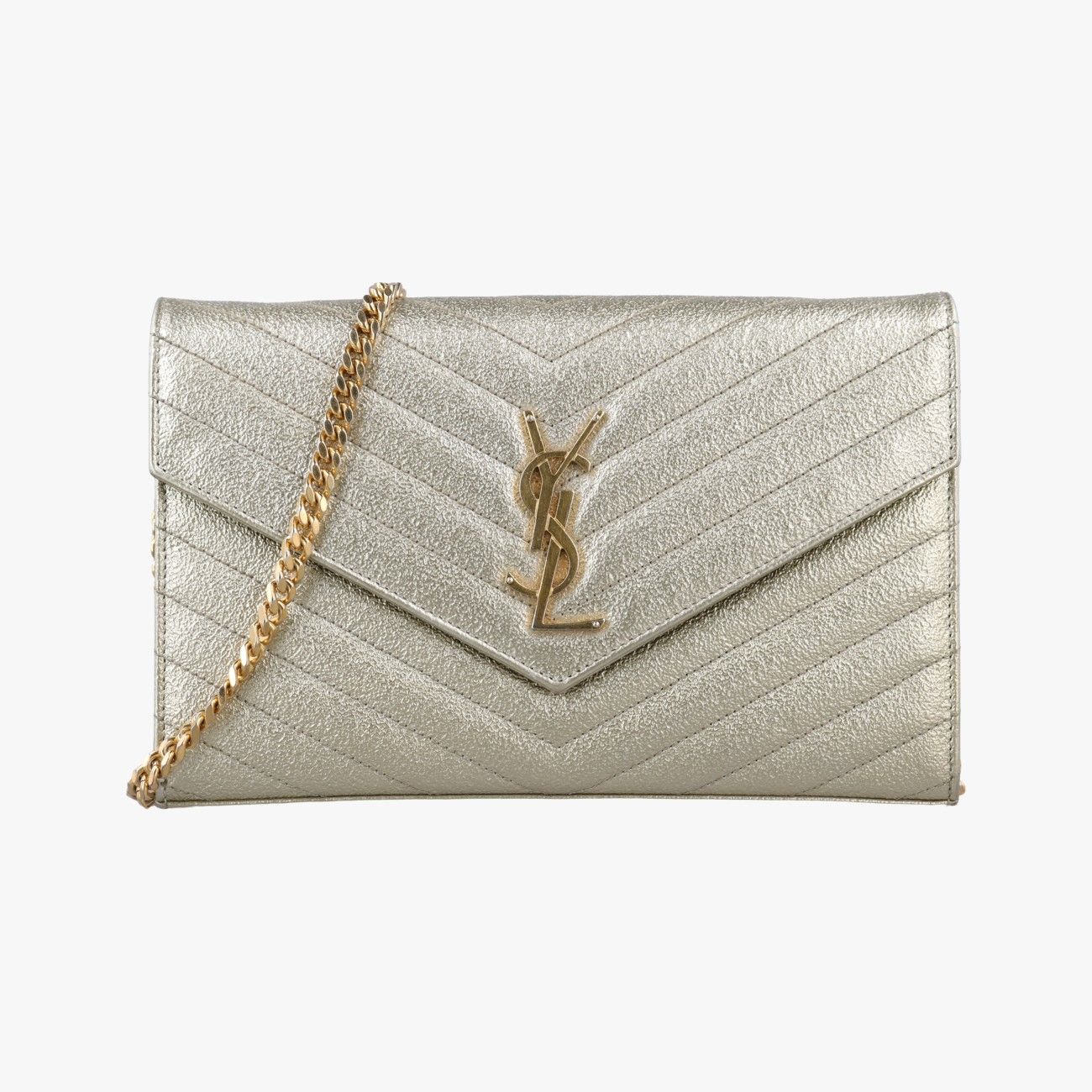 イヴサンローランYves Saint Laurentカサンドラ エンベロープ ゴールド レザー 377828 BRS.377828.0917