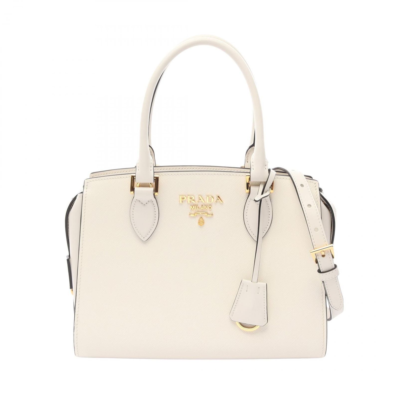 プラダ PRADA ハンドバッグ SAFFIANO + SOFT C 2WAY 1BA164 ホワイト サフィアーノレザー レザー 2wayハンドバッグ レディース Used A