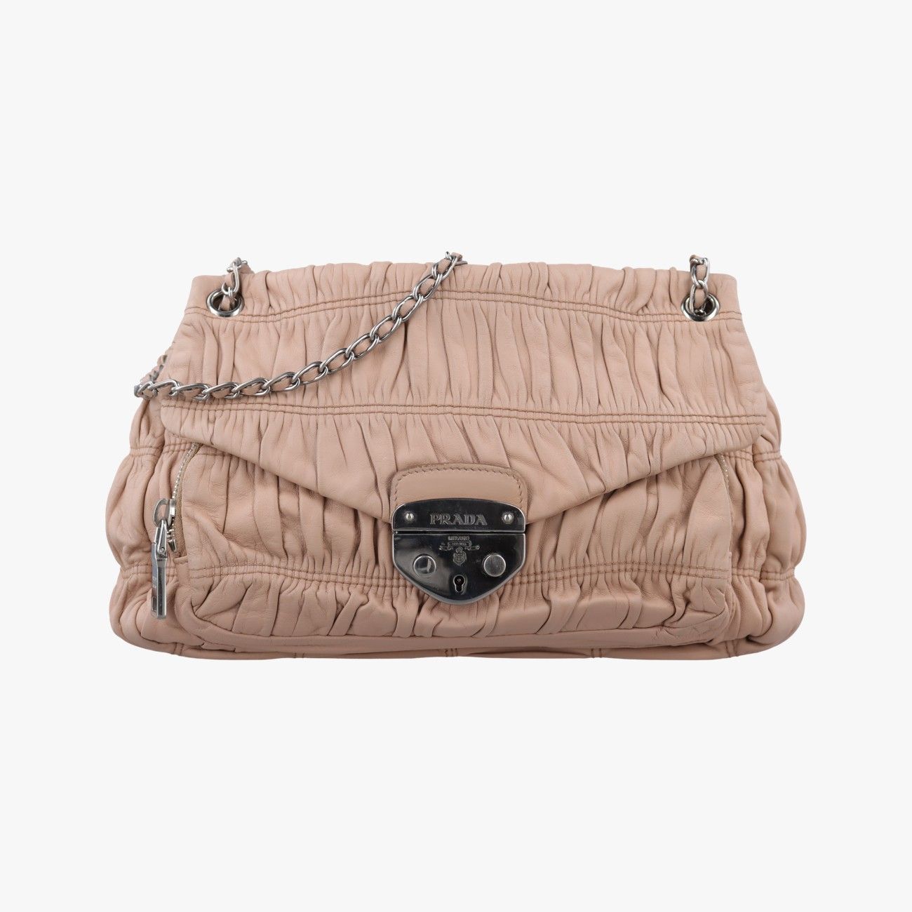 プラダPradaギャザー ロゴフラップ ピンク ナッパレザー BT0939 7/Q