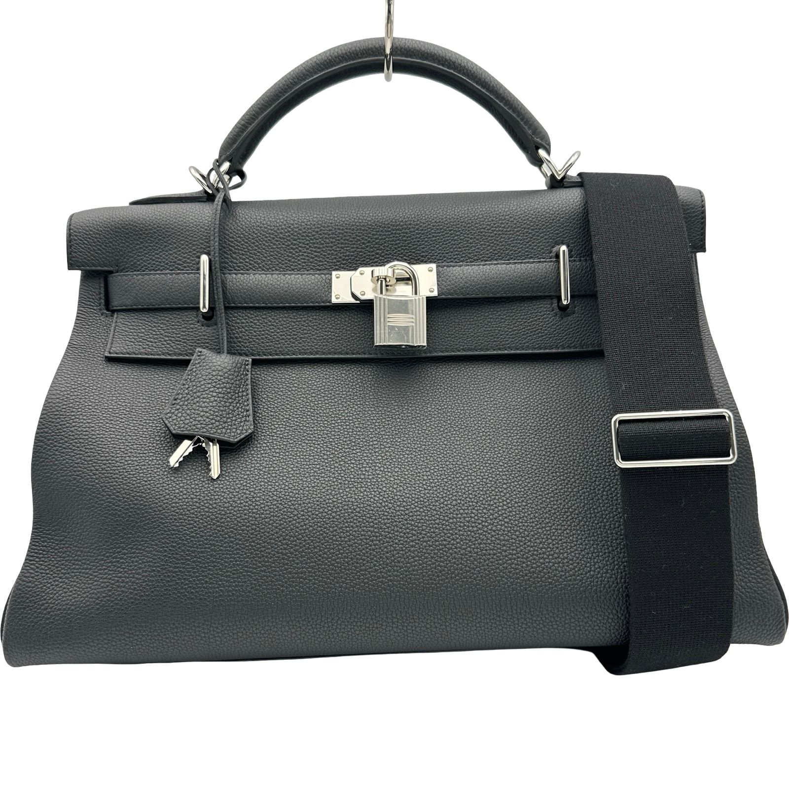 エルメス HERMES マキシケリー42 B刻印 ブラック シルバー金具 トゴ ユニセックス ハンドバッグ
