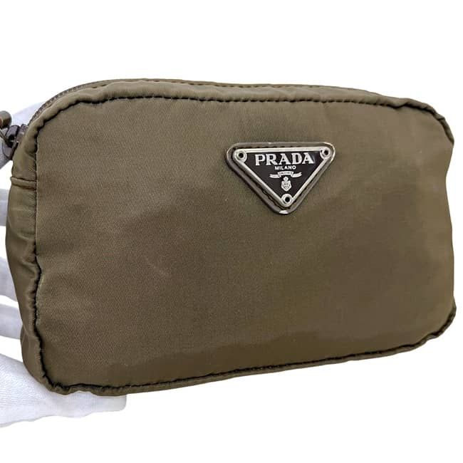 プラダ ポーチ カーキグリーン テスート 小物入れ ナイロン 中古 54 PRADA