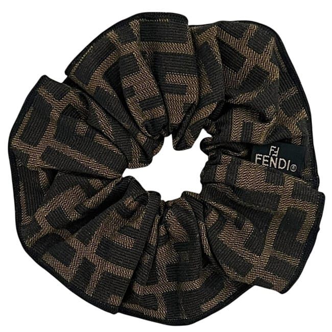 FENDI シュシュ 　ホワイト・カーキ　ヘアゴム　正規品 フェンディ シュシュ カーキグリーン 深緑 ズッカ 美品 ヘアゴム