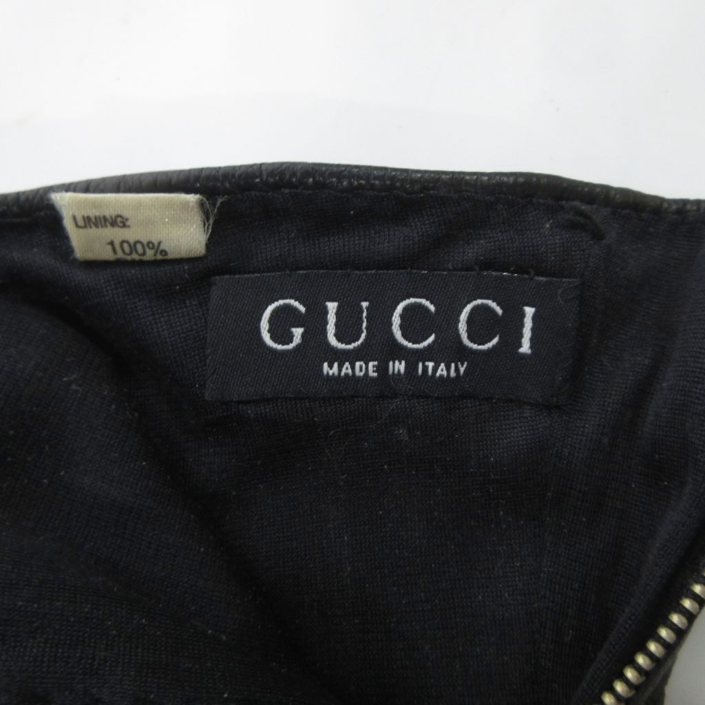 グッチ GUCCI レザーグローブ 手袋 Gロゴジップ シルク裏地 7.5 黒