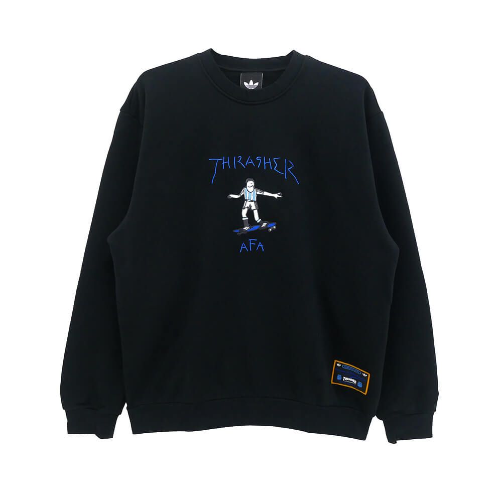 ADIDAS SKATEBOARDING CREW SWEAT アディダススケートボーディング トレーナー THRASHER x AFA GONZ KX4545 BLACK　スケートボード スケボー