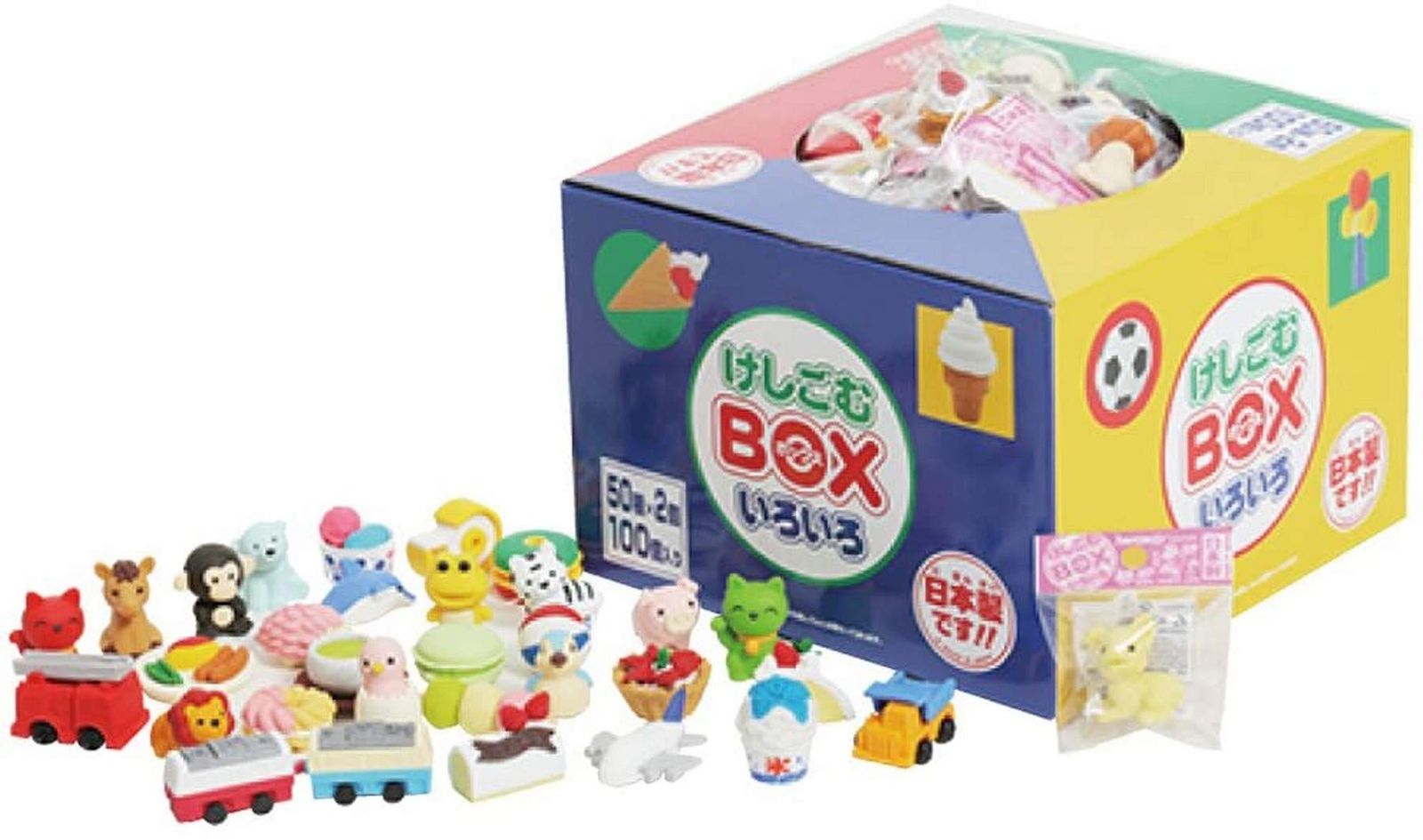 けしごむBOX いろいろ100 (50種 × 各2個) 計100個入 日本製ma けしごむBOX いろいろ100 (50種 × 各2個) 計100個入 日本製ma