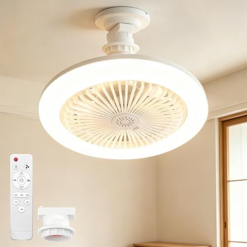 【新品】【壁スイッチのメモリー・省エネ】ATOPSUN シーリングファンライト ファン付き照明 LED シーリングファン 小型 扇風機 天井 24W 100W相当 2000LM E26口金 DCモーター 無階段調色調光 3段階風量調整 タイマ 6604e778