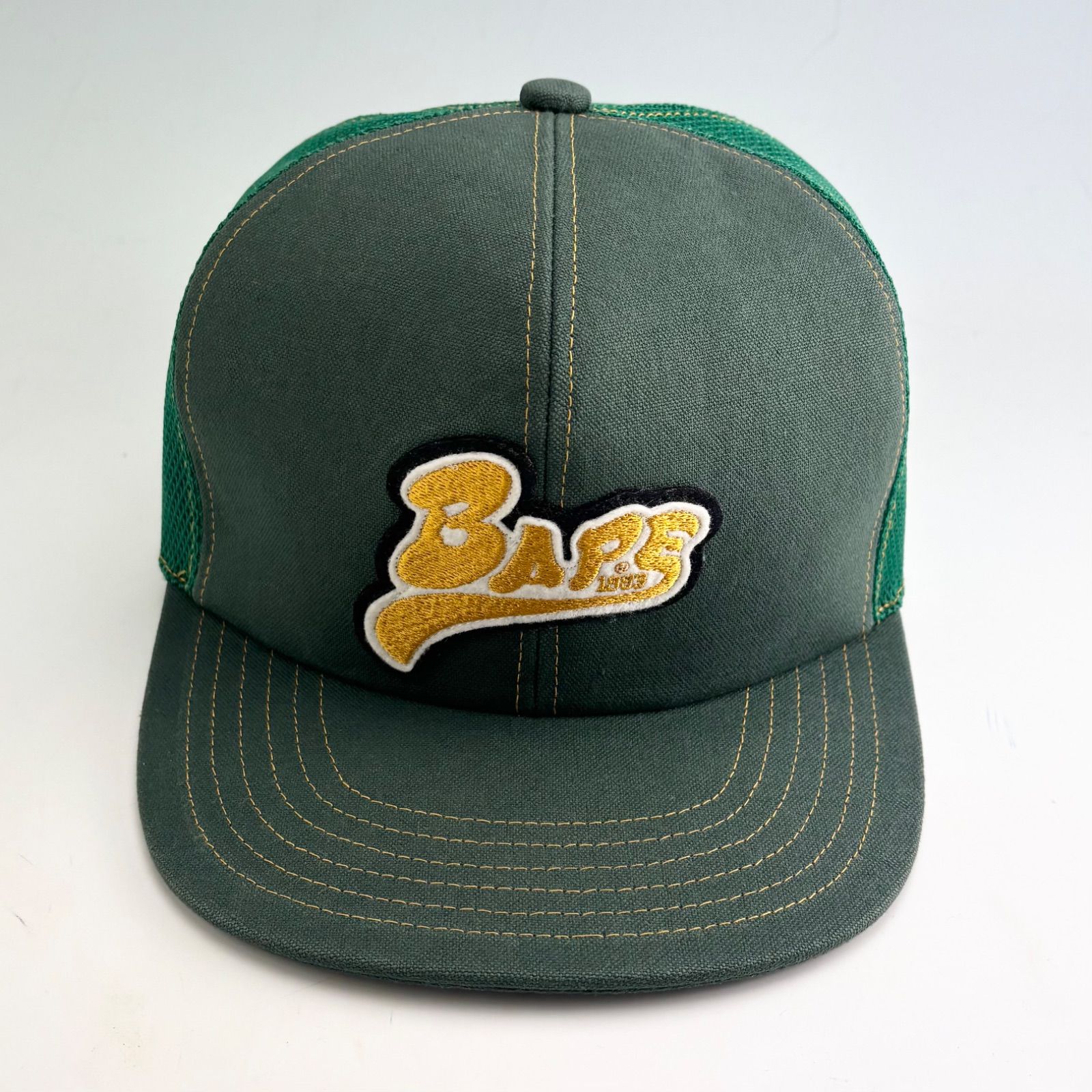 美品 A BATHING APE メッシュキャップ グリーン エイプ BAPE スクリプトロゴ