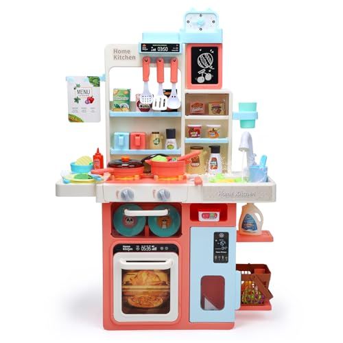 Cute Stone おままごとキッチン 知育玩具 64点 おままごと おもちゃ リアルスプレー ライトと料理音付き 循環出水 組立式 調理器具付き ごっこ遊び 豊富な食材 収納スペース 黒板付き 台所 子供 玩具 誕生日プレゼントYZ 9152cc59
