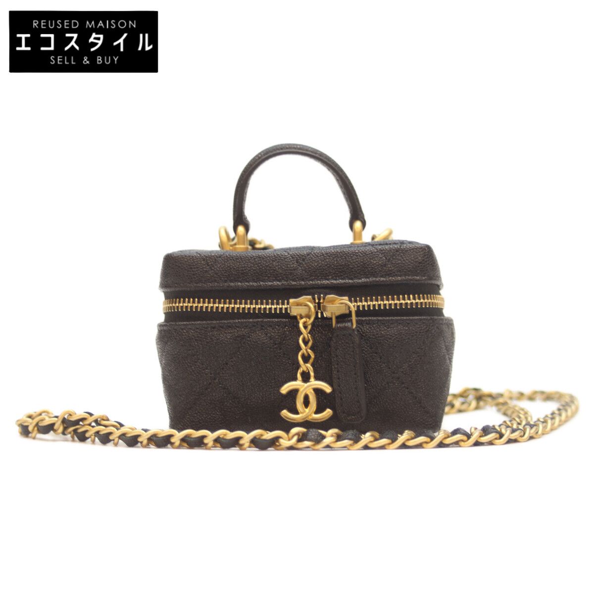 CHANEL シャネル 31番 AP2194 黒 キャビア G金具 トップハンドル ミニバニティショルダー