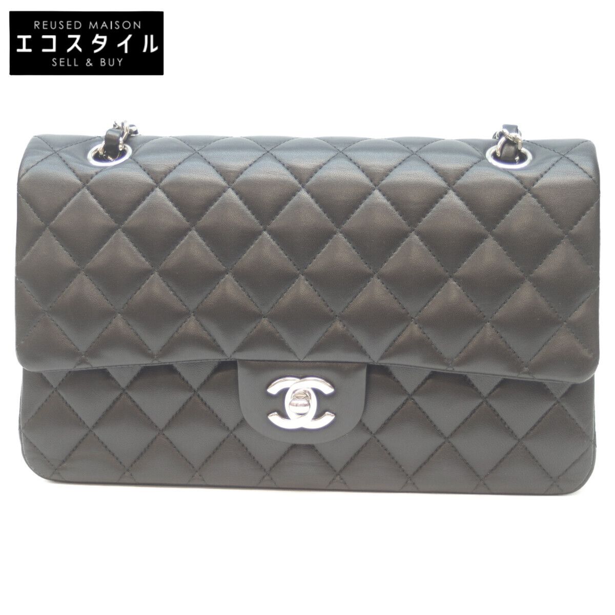 CHANEL シャネル A01112 21番 黒 ラム シルバー金具 Wフラップ マトラッセ25