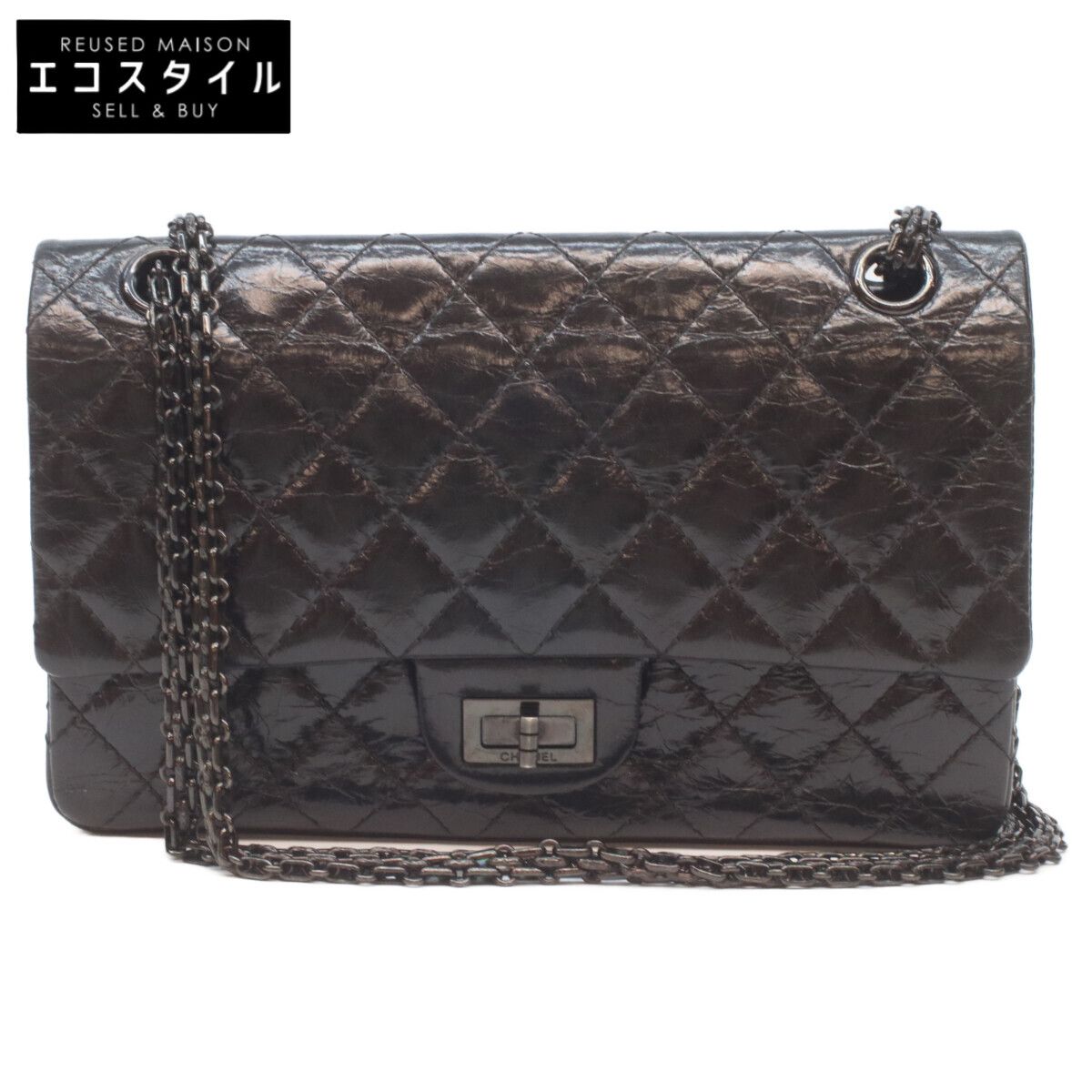 CHANEL シャネル A37586 黒 ヴィンテージカーフ ソーブラック Wフラップ マトラッセ2.55 W24