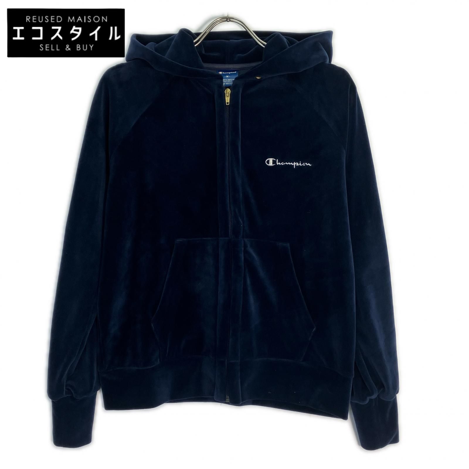 Champion　チャンピオン　ネイビー サイドライン ベロア ジップアップフーディー　M