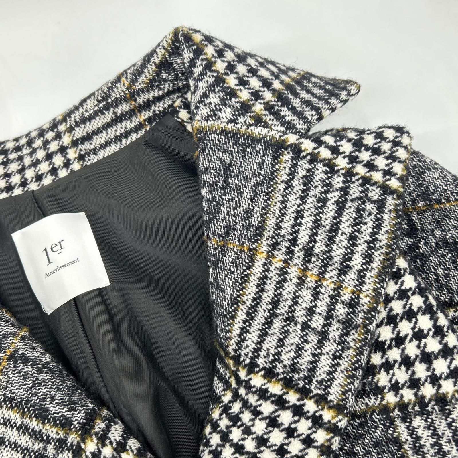 1er Arrondissement プルミエ アロンディスモン B1004AFC088 ミックスチェック ウール ダブル ビーバーコート 38 1er Arrondissement プルミエ アロンディスモン B1004AFC088 ミックスチェック ウール ダブル ビーバーコート 38