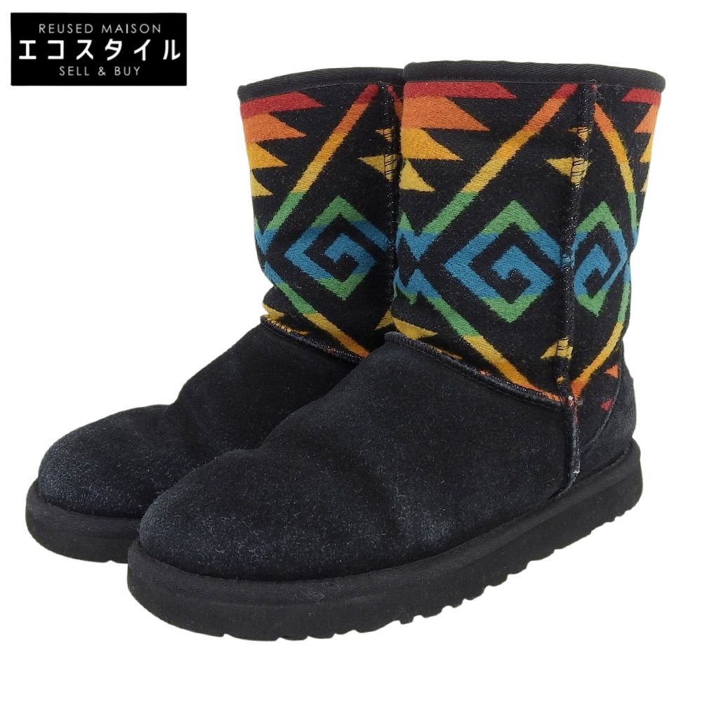 UGG　アグ　美品 エスニック柄 ムートンブーツ レディース ブラック マルチカラー 24cm　7(US)