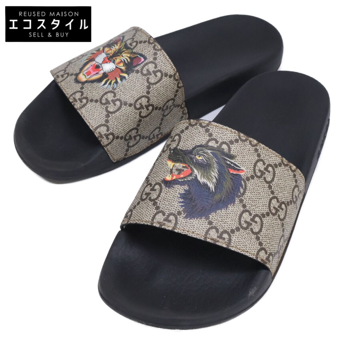 GUCCI　グッチ　508811 GGスプリーム アングリーキャット スライドサンダル　34