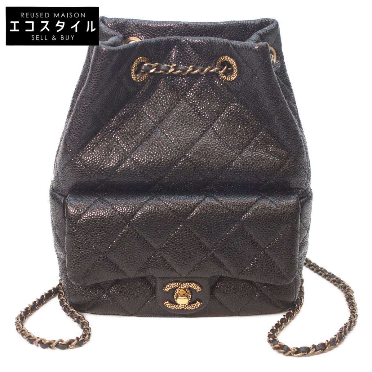 CHANEL シャネル AS5100 ブラック キャビアスキン ゴールド金具 マトラッセ チェーンバックパック 新品同様