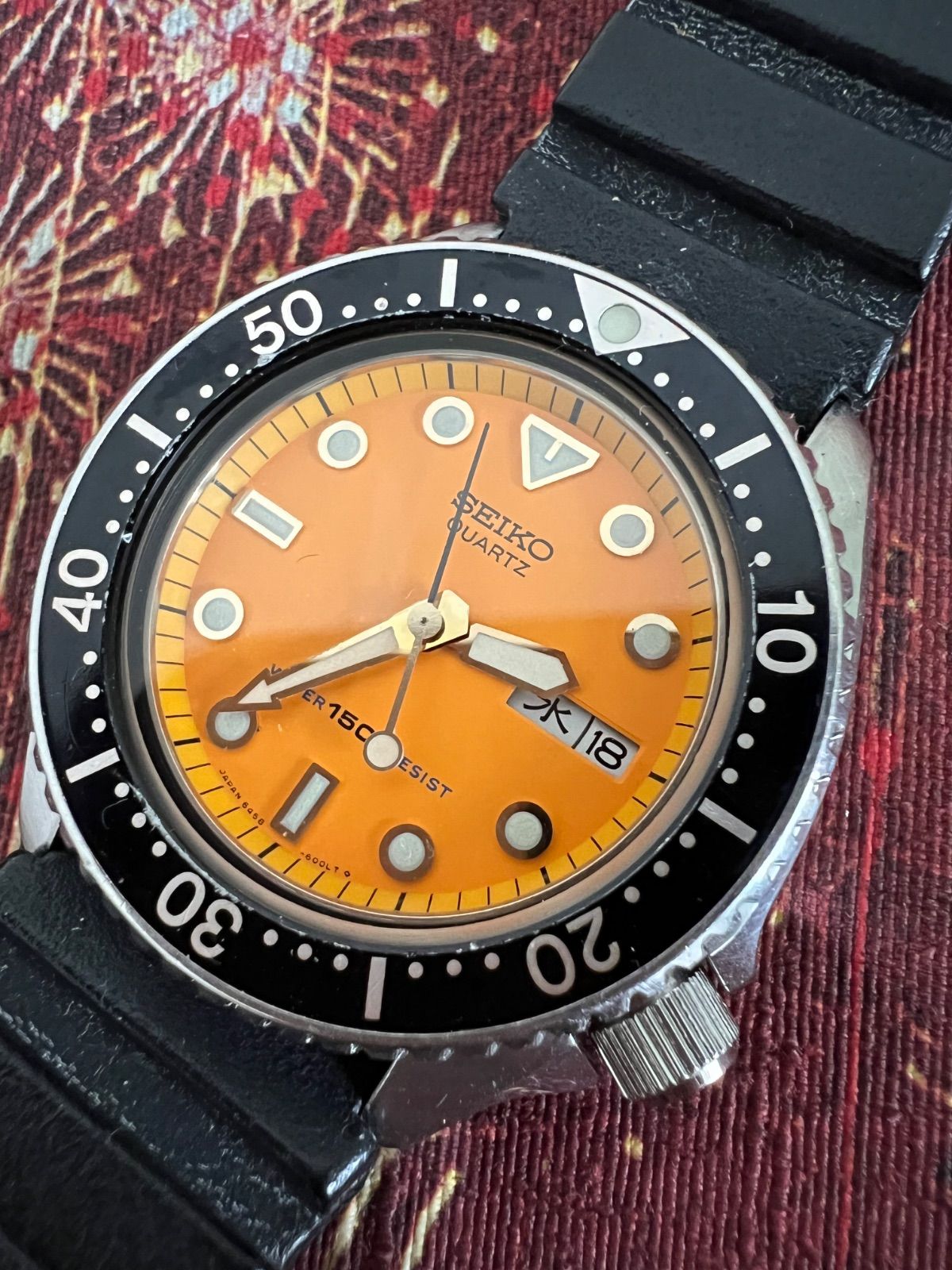 ジャンク品!セイコー SEIKO ダイバー☆6458-600A☆オレンジ文字盤☆クオーツ時計