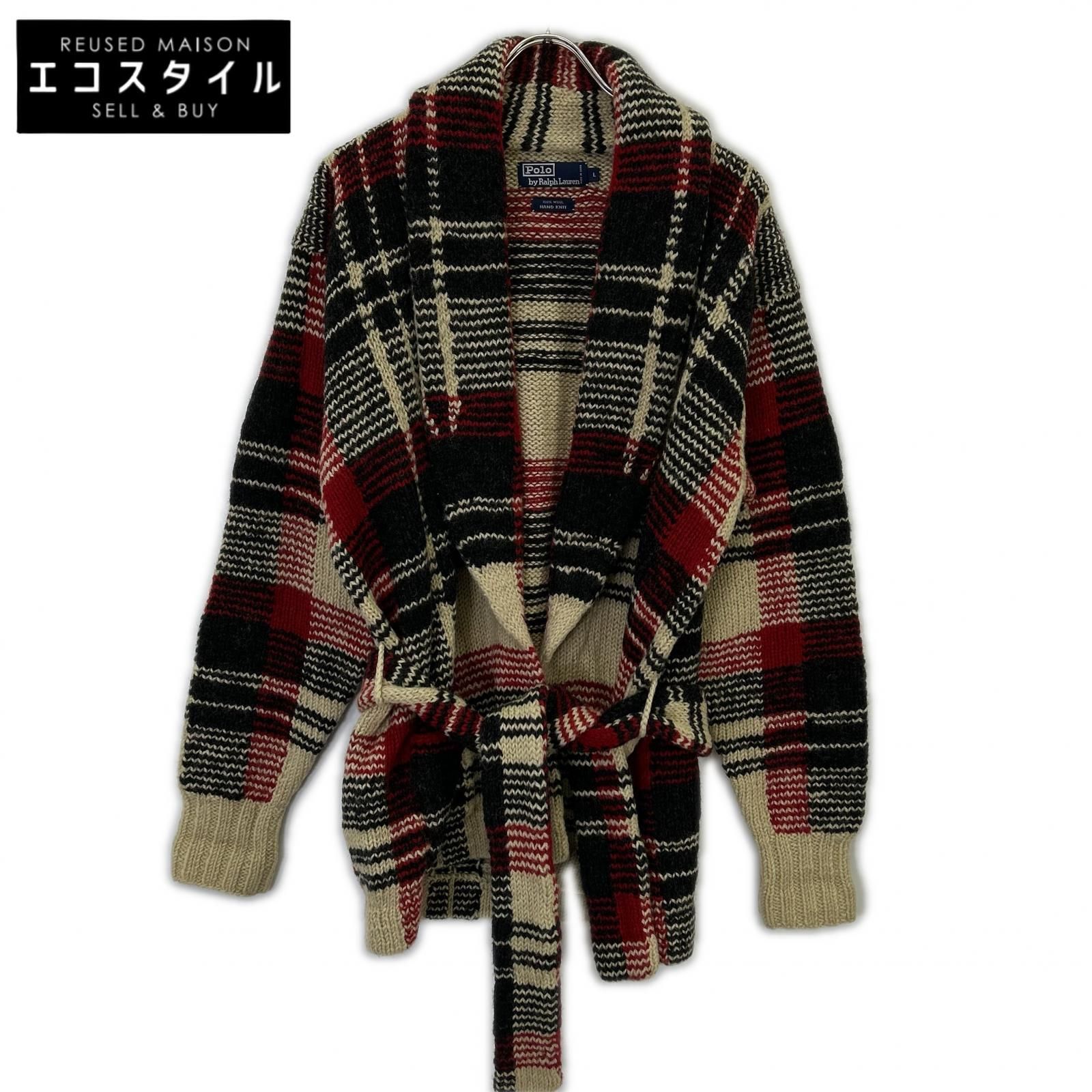 POLO RALPH LAUREN　ポロ ラルフローレン　ウール チェック柄 バンドニット カーディガン　L