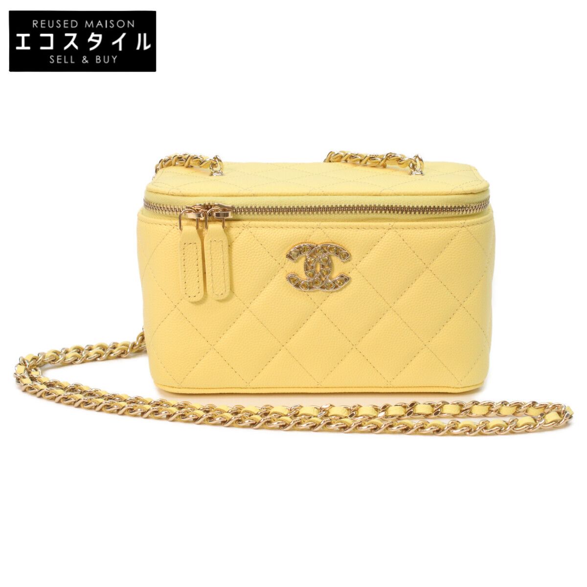 CHANEL シャネル AP4530 イエロー キャビア ゴールド金具 マトラッセ バニティ ハートラインストーンココマーク ショルダー