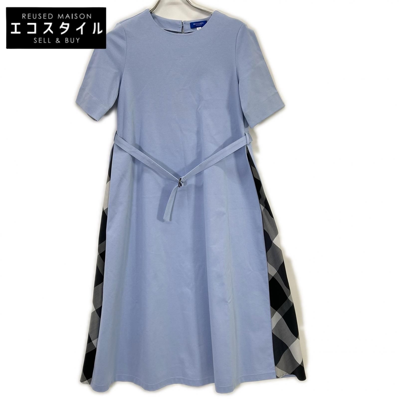 BLUE LABEL CRESTBRIDGE　ブルーレーベルクレストブリッジ　24年製 ライトブルー コットン混 クレストブリッジチェック コンパクトライトポンチドレス　36