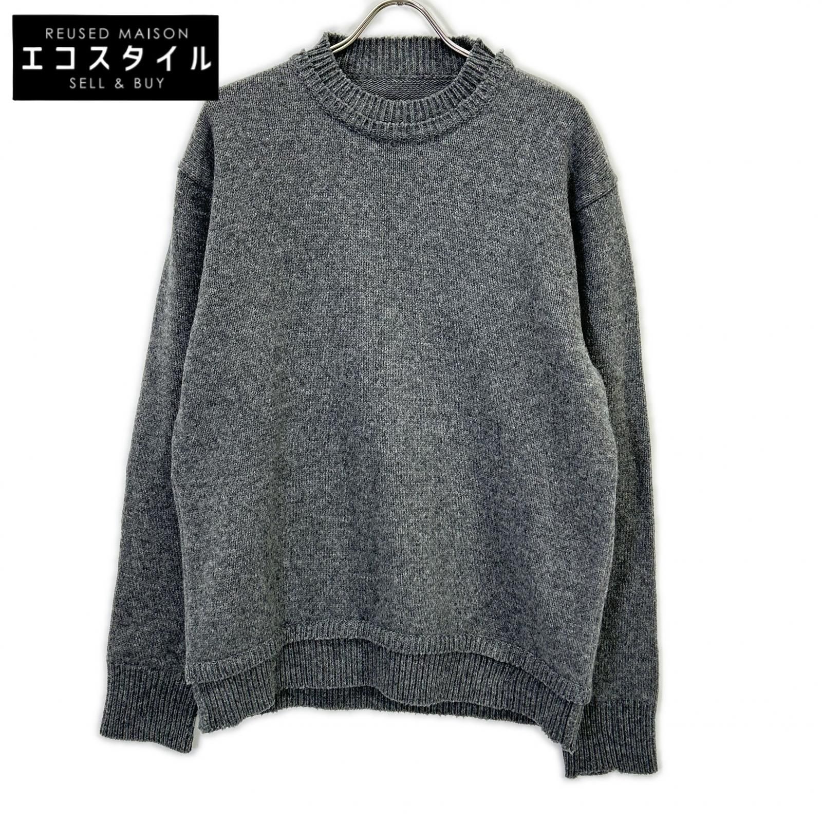 Maison margiela　メゾンマルジェラ　SI1GP0001 グレー×ブラウン スエードエルボーパッチ プルオーバー ニットセーター　L