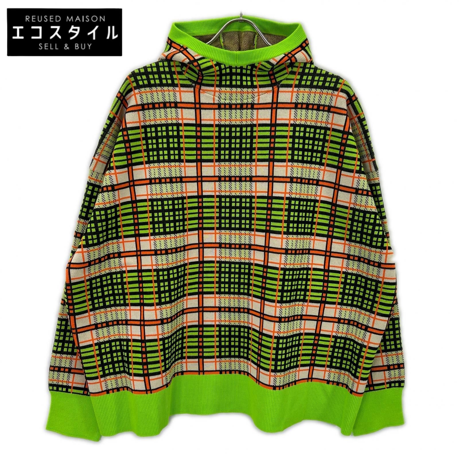 nagonstans　ナゴンスタンス　26SS 470JS870-0311 ライム コットン混 チェック柄 knit parker/ニットパーカー　MEDIUM