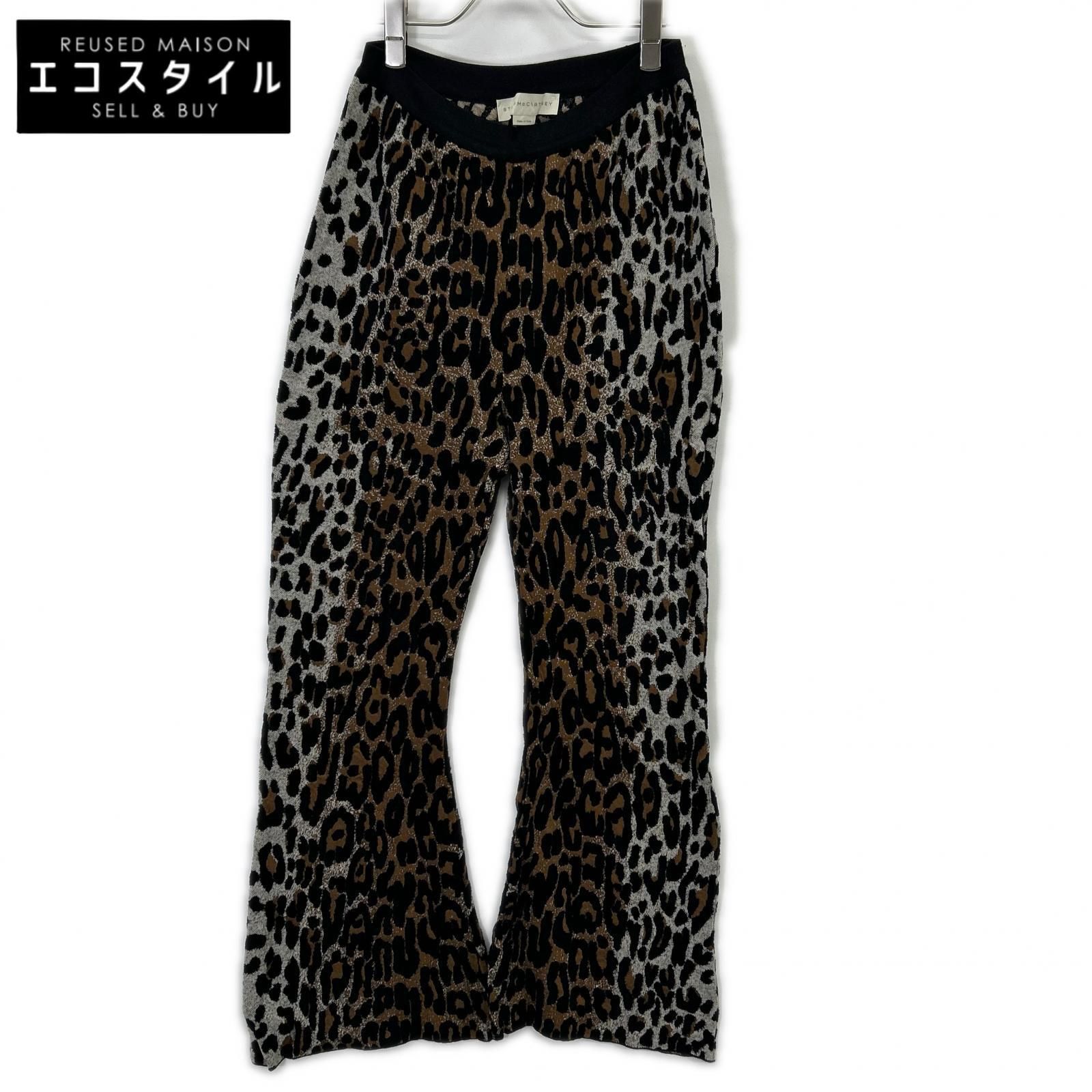 STELLA McCARTNEY　ステラマッカートニー　431515 ブラック×ブラウン レオパード柄 ニット セミフレアパンツ　46