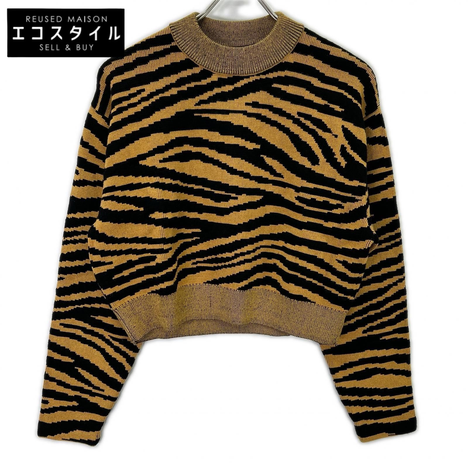 Proenza Schouler　プロエンザスクーラー　ブラック×マスタード レオパード柄 クロップド ニットトップス　S