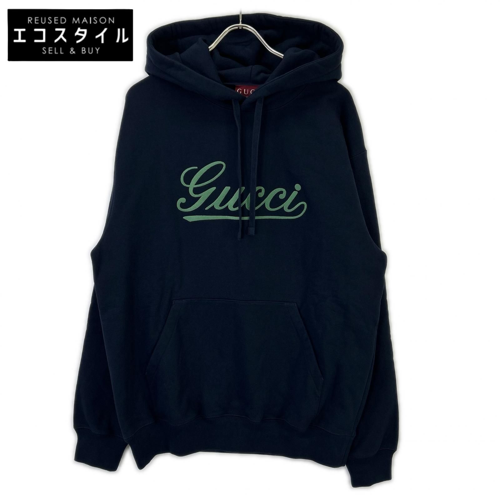 GUCCI　グッチ　ネイビー 788771 スクリプトロゴ スウェットフーディ　L