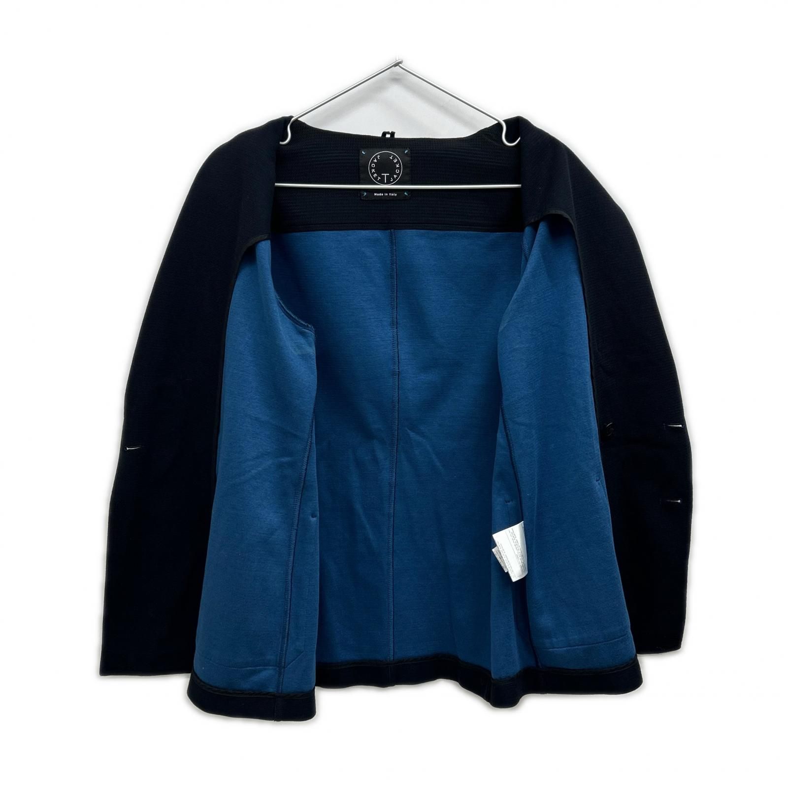 美品 T-JACKET ティージャケット ニットテーラードジャケット ネイビー T-JACKET ティージャケット ネイビー コットン テーラードジャケット