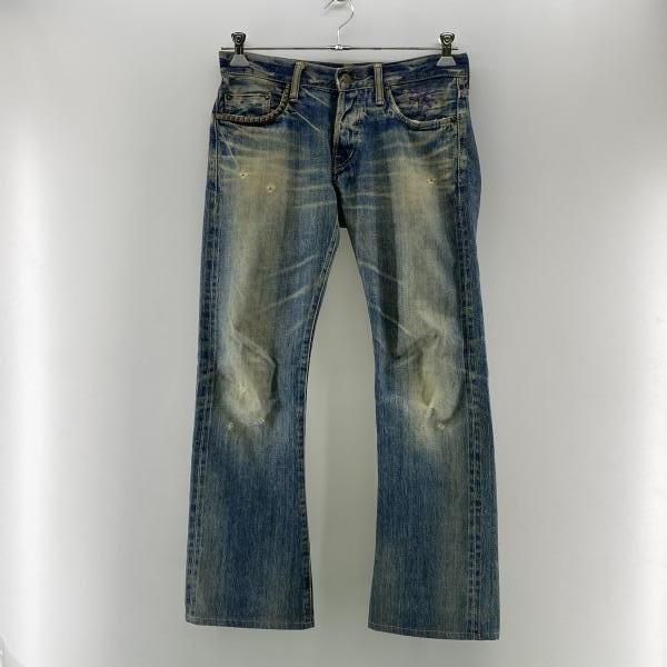【中古】HYSTERIC GLAMOUR HG 4AP-2132 スタッズ、ダメージ加工 ブーツカット デニムパンツ インディゴ W30 △状態考慮 [24]