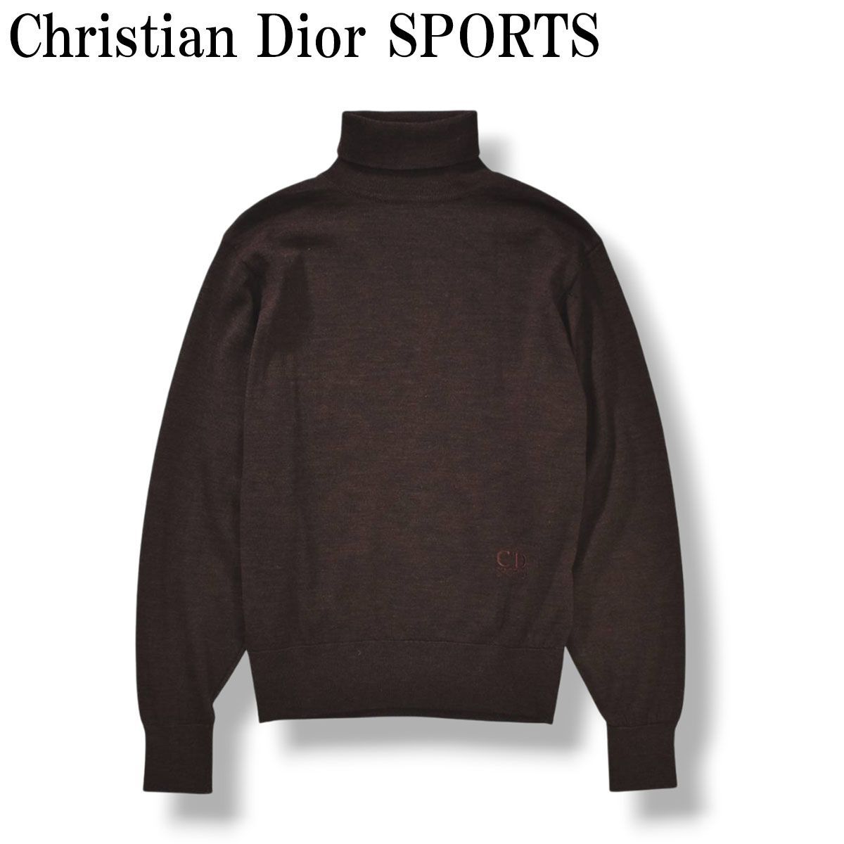 【希少】 80sヴィンテージ クリスチャンディオール スポーツ Christian Dior SPORTS CD刺繍ロゴ タートルネック ウールニット セーター デザイナーズ アーカイブ S ブラウン レディース ♪
