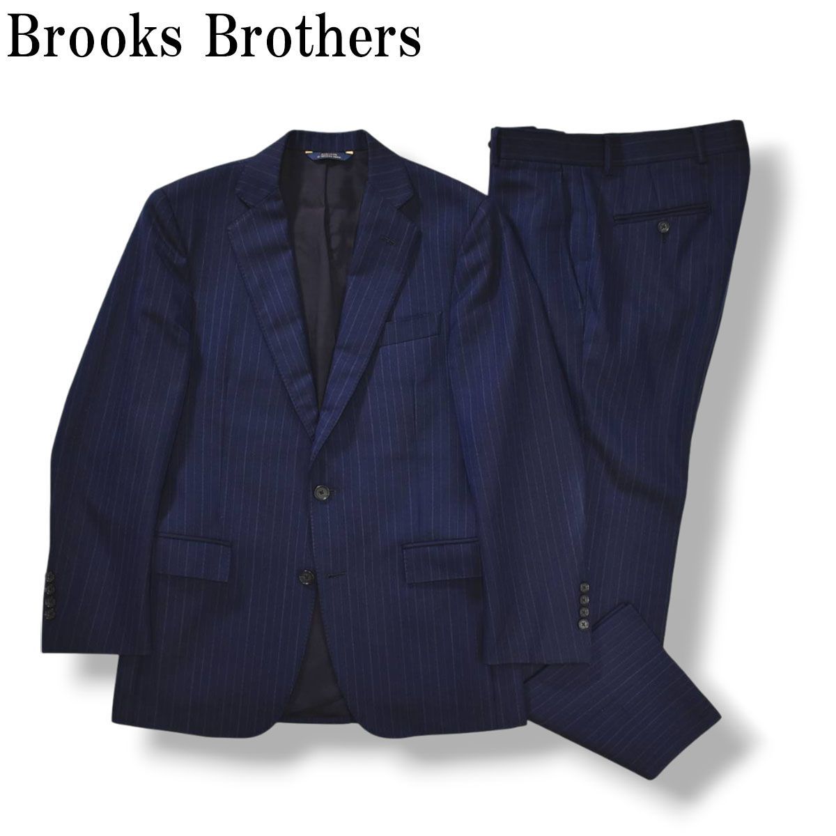 USA製 ブルックスブラザーズ Brooks Brothers REGENT カノニコ Vitale Barberis Canonico ストライプ柄 シングル 2B スーツ セットアップ 上下 通年 36 ネイビー メンズ