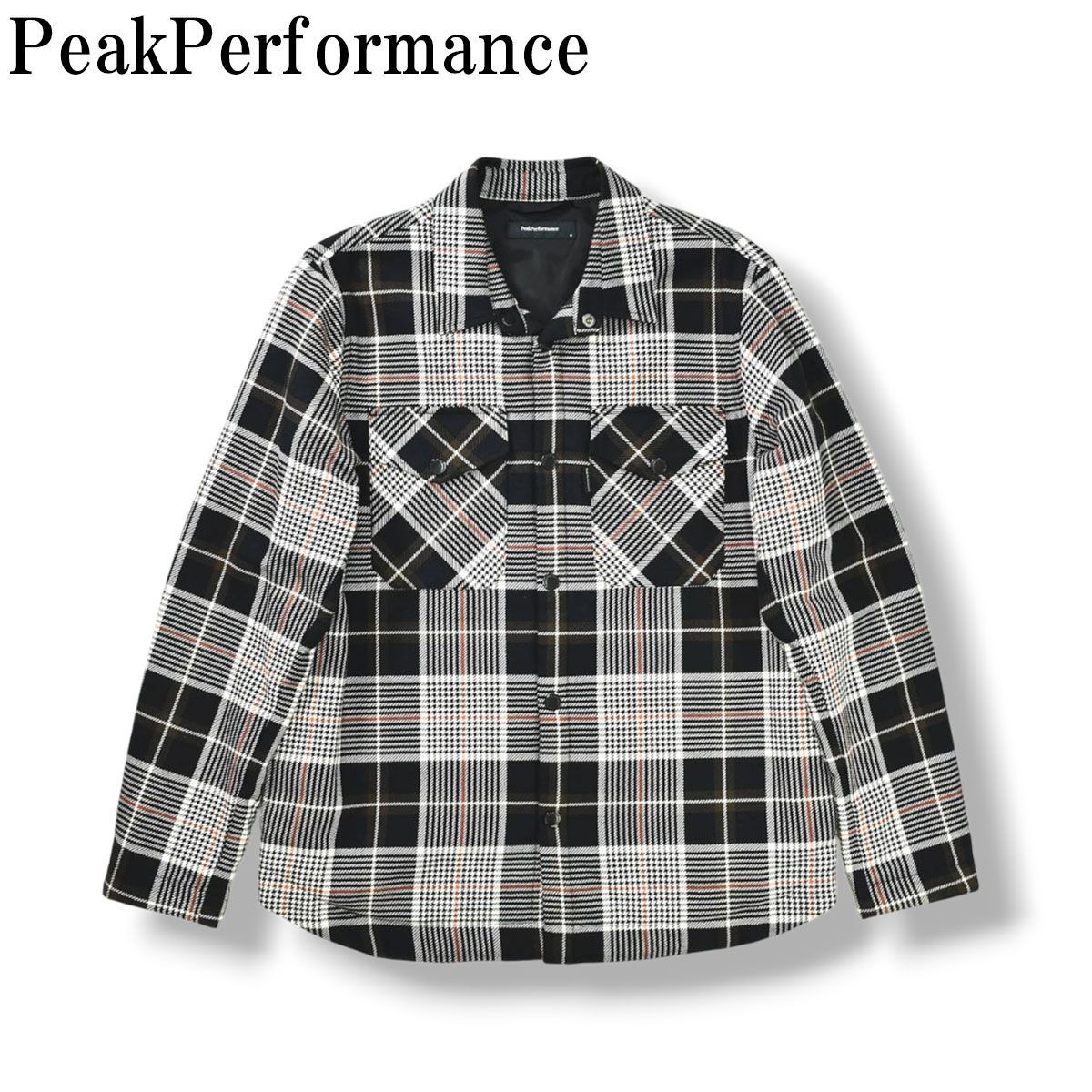 【美品】 ピークパフォーマンス PeakPerformance M MOMENT OUTDOOR SHIRT 中綿入り チェック柄 アウトドア シャツジャケット アウター カジュアル M ブラック x ホワイト メンズ