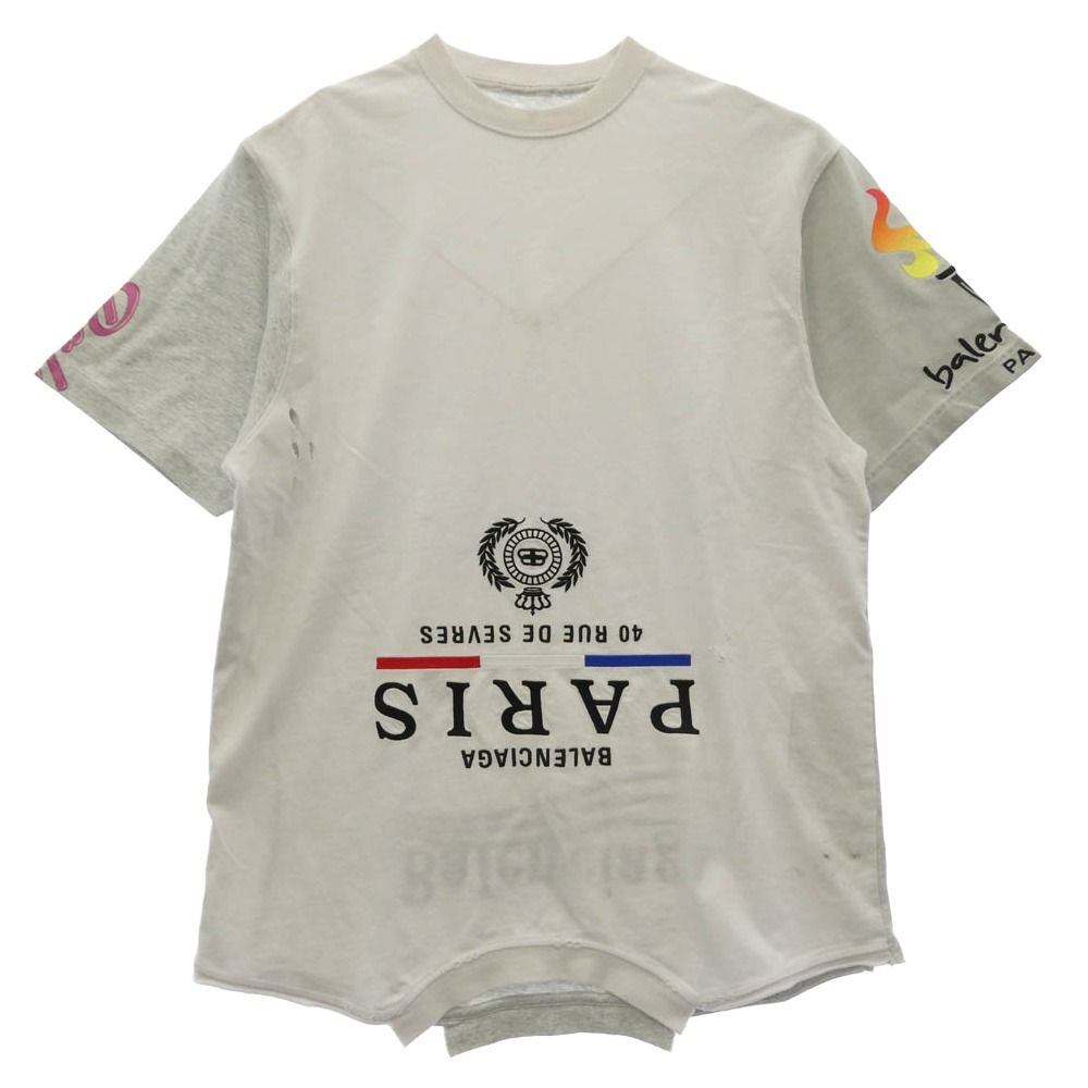 BALENCIAGA バレンシアガ 698811 TMVC9 Upside Down T-Shirt アップサイドダウン 再構築 半袖 Tシャツ カットソー ホワイト系 グレー系【中古】 23,459円