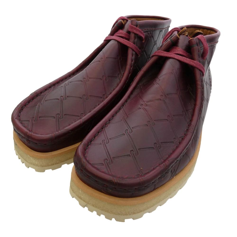 Clarks クラークス 26186060 × STARCOW Wallabee Scout Burgundy スターコウ ワラビー スカウト バーガンディ 型押しレザー ミドルカット ブーツ ワインレッド系 US9 1/2【新古品】【未使用】【中古】