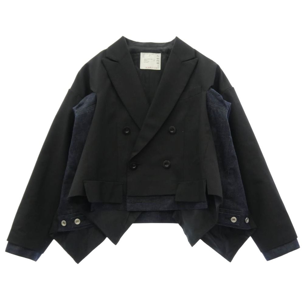 Sacai サカイ 26SS 26-08282 Suiting x Denim Jacket ドッキング テーラード デニムジャケット ショート ブルゾン ブラック系 2【中古】 53,671円