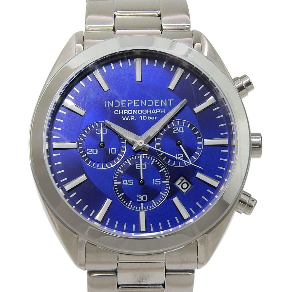 【CITIZEN】シチズン インディペンデント 10気圧防水 BR1-412-71 ステンレススチール シルバー クオーツ クロノグラフ メンズ ブルー文字盤 腕時計
