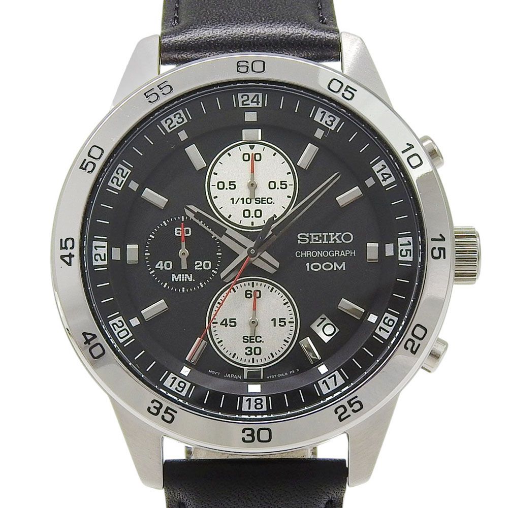 【SEIKO】セイコー 4T57-00K0 ステンレススチール×レザー ブラック クオーツ クロノグラフ メンズ ブラック文字盤 腕時計