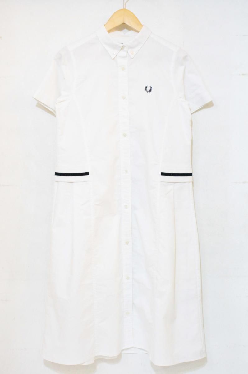【中古】 FRED PERRY レディースワンピース UK10 FRED PERRY/OXFORD SHIRT DRESS/ワンピース/UK10/白 ホワイト/F8556
