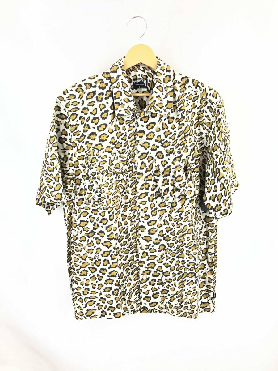 ★ タグ付き STUSSY ステューシー オープンカラーシャツ 半袖シャツ レオパード柄 サイズL ベージュ系 夏