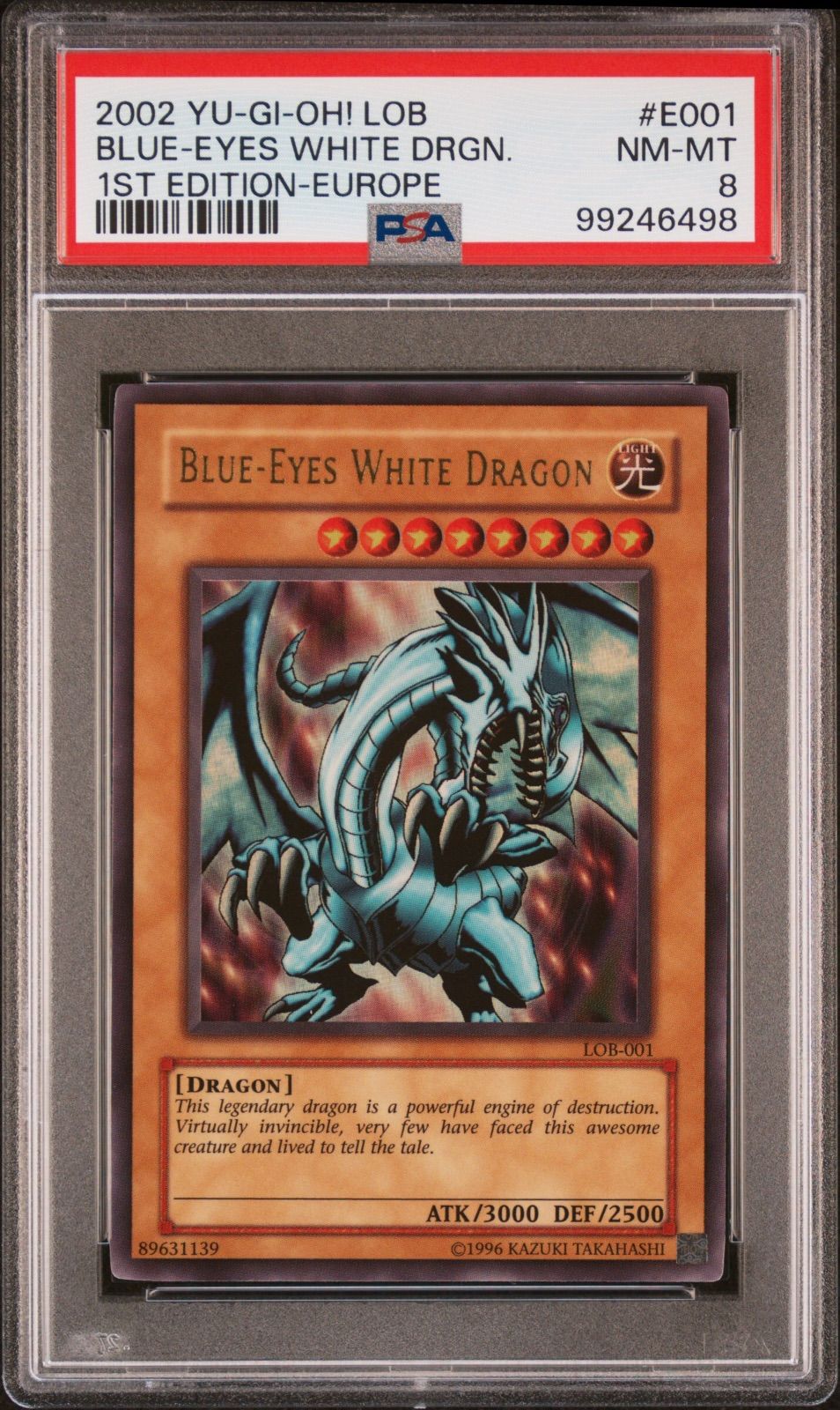 遊戯王　2002 青眼の白龍　ブルーアイズ・ホワイトドラゴン 英語版　LOB-001 PSA8
