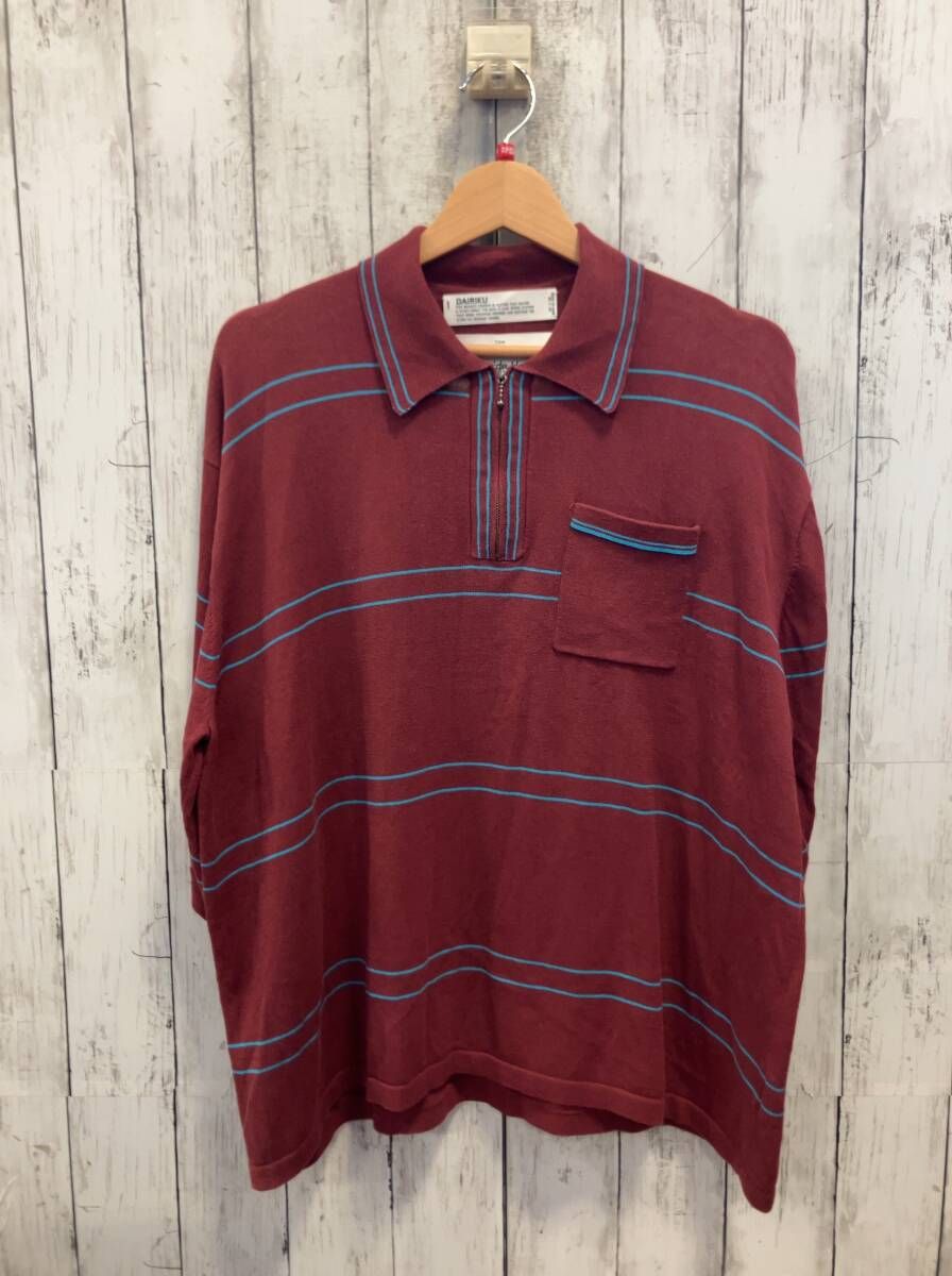 DAIRIKU ダイリク 半袖ポロシャツ HalfZip PoloKinit タグほつれ 20ss K-3 ボーダー ワインレッド レッド フリーサイズ Beachside Hotel