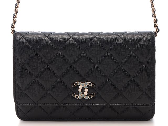 CHANEL　シャネル　マトラッセ チェーンウォレット　ショルダーバッグ　ブラック/GP　キャビアスキン　2147100597981【中古】【207】
