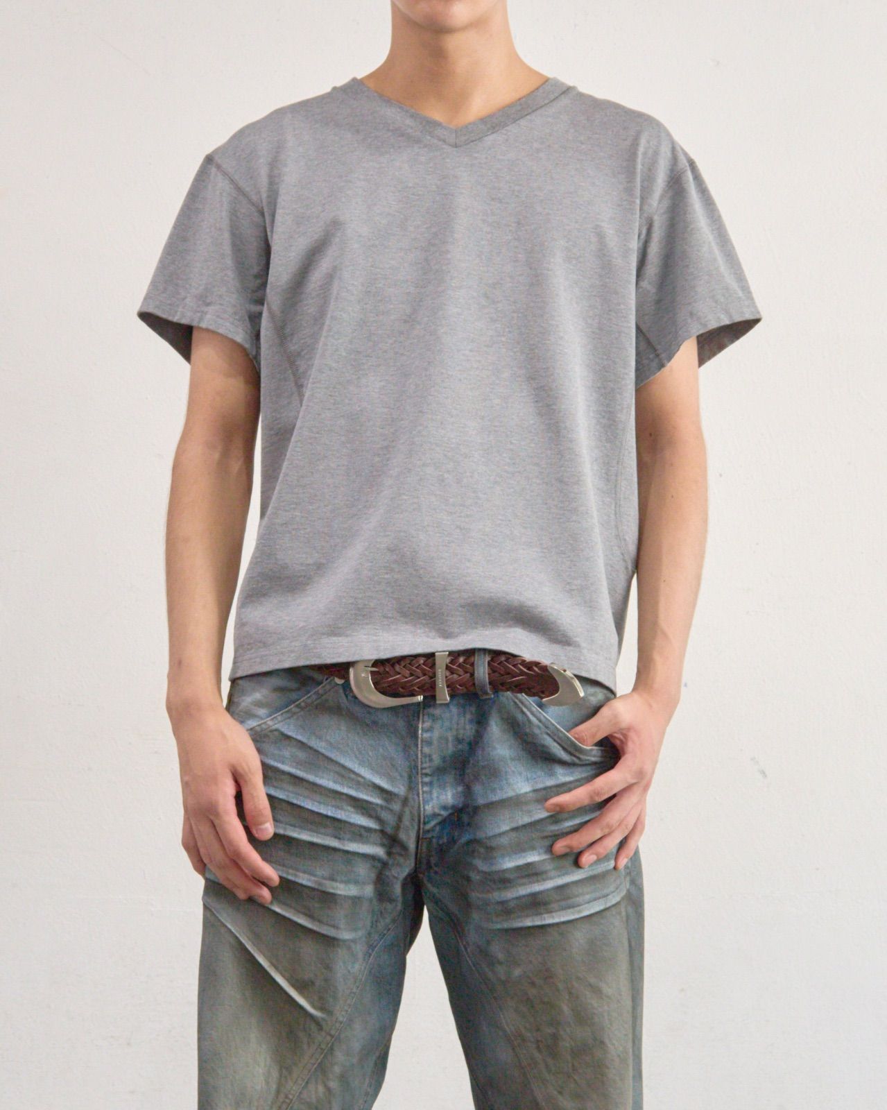 NVRFRGT ネヴァーフォーゲット 26SS PANELLED V-NECK HALF SLEEVE T-SHIRT (HEATHER GREY) 2 新品