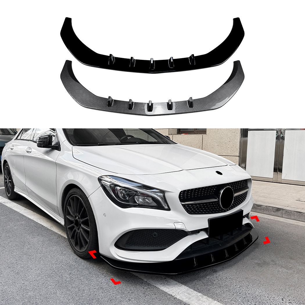 メルセデス・ベンツ CLAクラス C117 後期 2016-2019 AMGバンパー対応 フロントリップスポイラー 前唇 フロントアンダースポイラー ABS製 ピアノブラック カーボン調 前まわりを引き締めるスポーティな外装パーツ ドレスアップ用